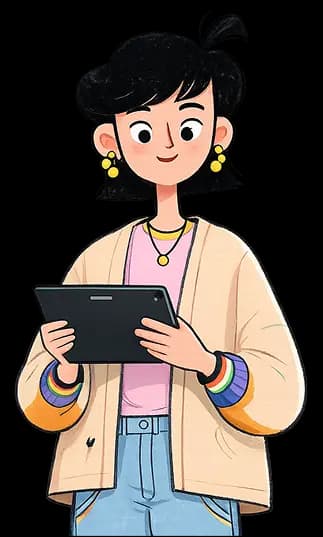 Illustrated person checking linked reminders on a tablet